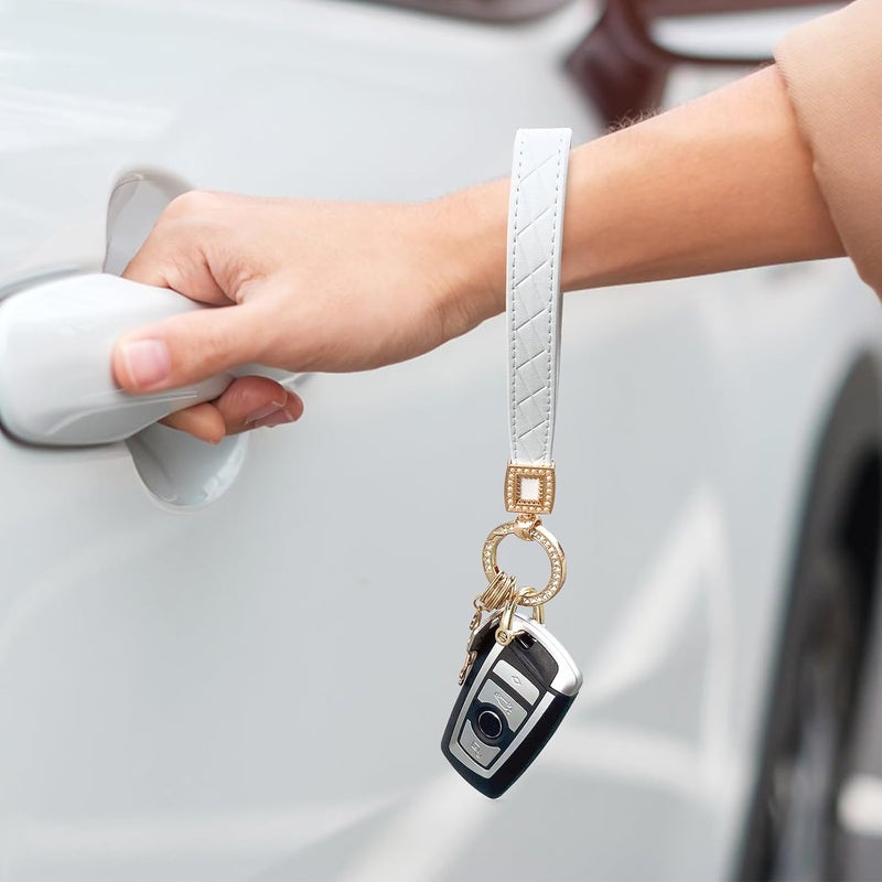 OHKYOOT Store Leather Wristlet Keychain,Wrist Keychain Car Key Chain with 5 Key Ring and Anti-Lost D Ring - Image 3